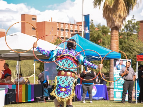 Kevin Duncan providing a hoop dance during Indigenous Peoples' Day