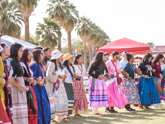 Group of Indigenous Women round dancing during Indigenous Peoples' Day
