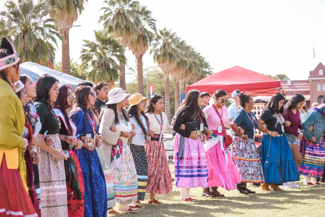 Group of Indigenous Women round dancing during Indigenous Peoples' Day